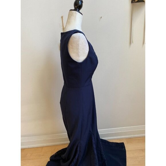 ELIZA J. BNWOT Womens V-Neck Lace Detail Sz 6 Full Length Formal Dress Navy Blue - Picture 5 of 10